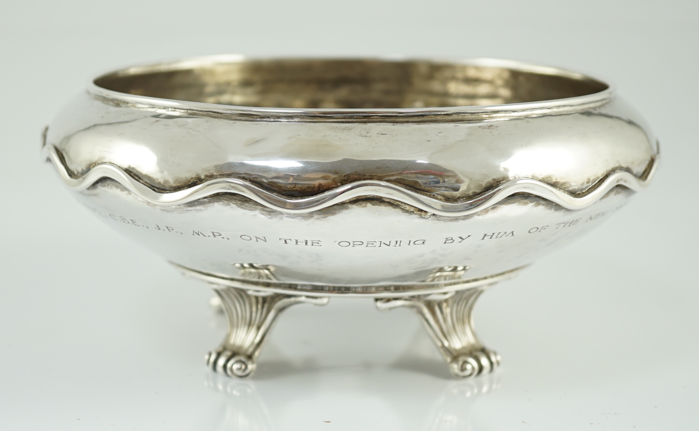 A George V Omar Ramsden planished silver shallow bowl